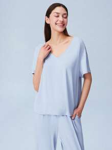 LUVLETTE Weicher TENCEL™ Modal Basis T-Shirt & Hose Loungewear, luftiges Pyjama-Set mit Taschen