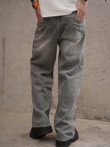 DAZY Men's Wide Leg Relaxed Fit Pockets Jeans, Versatile Casual Denim Pants, Spring - Grey - View 2