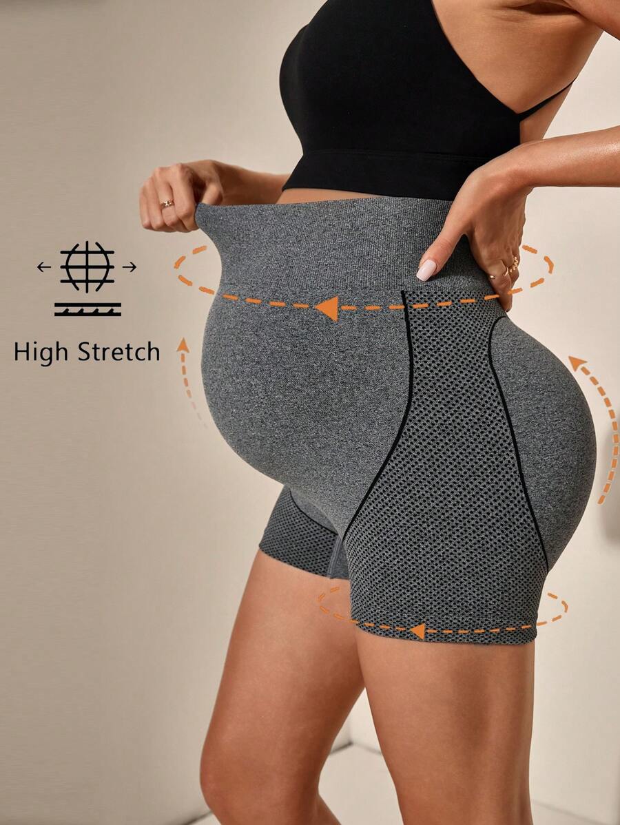 SHEIN Super High Rise Belly Support Maternity Sports Shorts - Grey - View 1