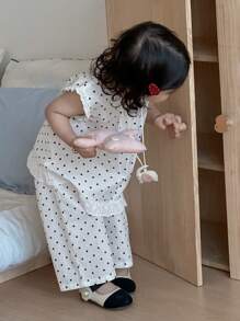 Dazy Kids Set de cămașă și pantaloni cu picioare largi, bluză cu imprimeu integral, cu volante, pentru fete