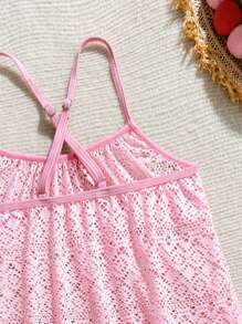 Girls White Lace Hollow Out Mid-Length Beach Cover Up - Multicolor - View 4