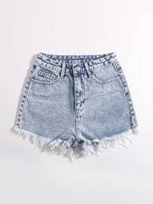 SHEIN EZwear 女士牛仔短裤 - 淺色水洗藍 - 查看 4