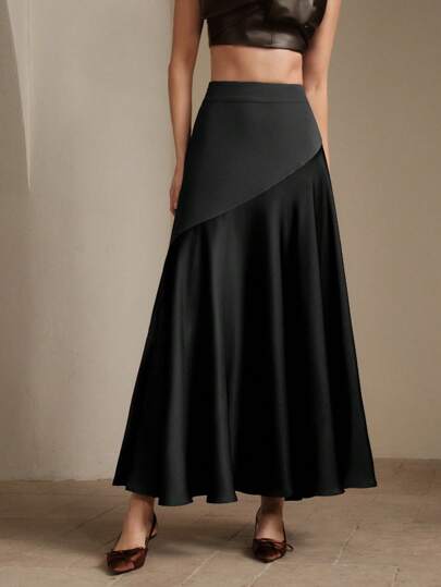 Anewsta تنورة كاجوال أنيقة باللون الأزرق الداكن مخروطية السيلهوت ذات قصة مكسرة، تصميم متعدد الاستخدامات مناسب للربيع والصيف والمهرجانات والعطلات والأعمال العادية