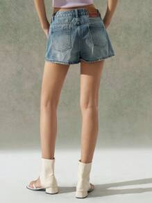 LYSMO Pantalones cortos vaqueros lavados informales de mujer con bolsillos oblicuos, para verano