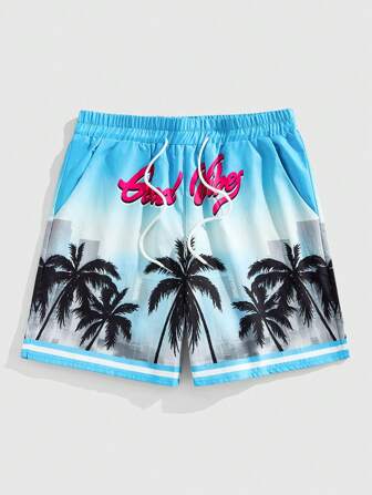 Street Life Pantalones cortos de moda con estampado de árbol de coco, apropiados para el verano