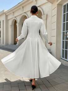 Siren Gaze Damen Freizeit/Pendler Einfarbiges Kleid mit Knopfleiste vorne, Abschlusskleider, Damenkleider, elegantes Abendkleid, weißes Kleid für die Arbeit, Sommerkleider, Damenkleidung, Damenkleider, Geburtstag - Weiss - Übersicht 6