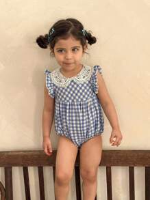 LMoss Kids LMoss   Baby Girl Woven Plaid Smock Collar Bodysuit  Baby Girl Clothes Summer Clothes Summer Baby Girls Clothing Infant Girl Clothes Summer Newborn Baby Girl Clothes Summer Girl Baby Clothes Summer