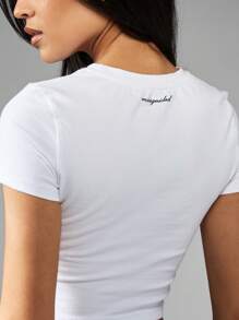 Missguided x Playboy Áo thun crop top tay ngắn in họa tiết logo cho bé Áo thun thể thao mùa hè cơ bản mặc dạo phố tập luyện thể dục thiết yếu - trắng - Xem 7