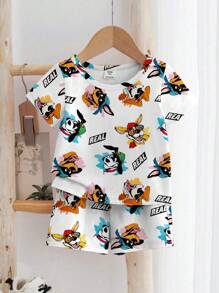 2pcs Cartoon Pattern Loose Casual Homewear Set For Young Boy - Multicolor - View 1