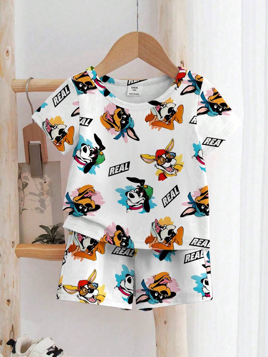 2pcs Cartoon Pattern Loose Casual Homewear Set For Young Boy - Multicolor - View 1
