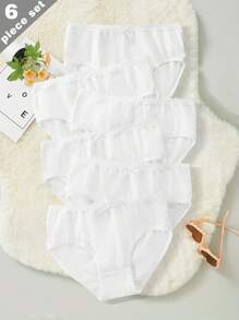 Mutandine da ragazza in cotone morbido e traspirante, con decorazione in pizzo e fiocco, di colore bianco uniforme, minimal e alla moda