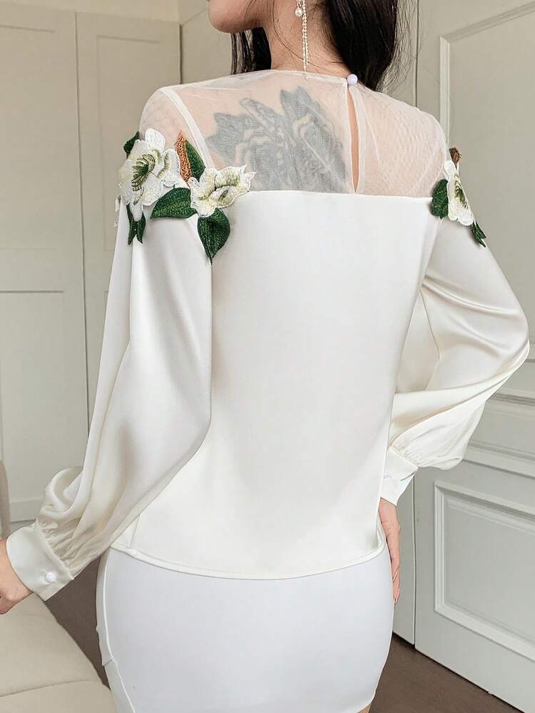 Women's Lace Patchwork Lantern Sleeve Off Shoulder Blouse Long Sleeve Top
