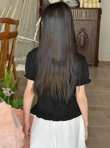 Dazy Kids Tween Girls' Crew Neck Short Sleeve Knit T-Shirt, Summer,Back To School Clothes - Black - View 4