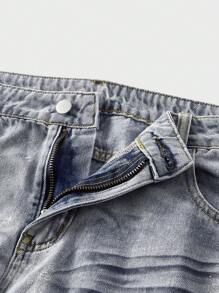 ROMWE MEN Street Life Men's Dirty Loose Fit Denim Jeans, Suitable For Summer - Blue - View 4