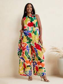 JIAN LASALA Summer Colorful All-Over Printed Soft Flowy Chiffon Sleeveless A-Line Vest Top Vacation Outfits Hawaii Outfits Women Ankara Tops Resort Wear Rave Outfits Festival Vintage Homecoming SXY