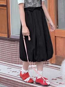 DAZY Tween Girls' Casual Solid Color Floral Bud Skirt, Summer - Black - View 1