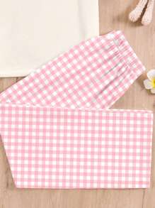 SHEIN Conjunto informal de niña preadolescente con estampado animal, top de manga corta y pantalones largos de ajuste relajado, adecuado para el verano