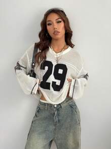 Coolane Women's & Men's Couple Same Style Knit Striped & Number Printed Oversized Jersey Cover Up Sweater,New Year Eve /Valentine's Day