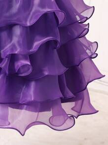 SHEIN Vestido de princesa para niña con detalles de lazos con lentejuelas y velo de tul multicapa