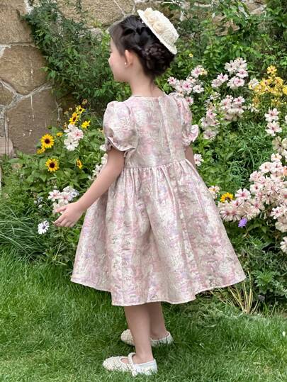 DAZY Young Girl Cute Round Neck Short Sleeve Elegant Party Dress, Summer