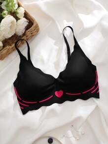 SHEIN 1pc Casual Wave Trim Simplex Contrast Color Adhesive Padded Bra For Women - Black - View 8