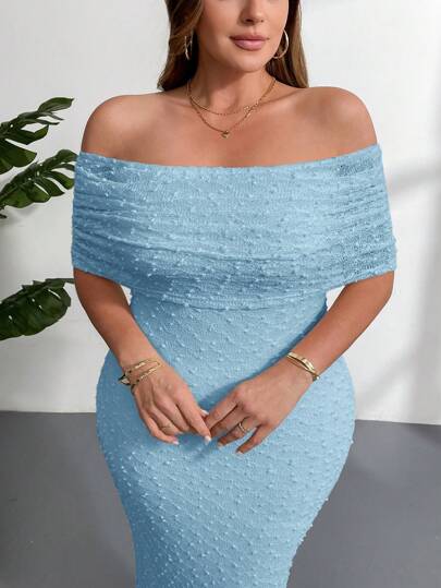 Firerie Plus Size Solid Color Off-Shoulder Dress, Fashion For Summer,Summer Dresses For Women