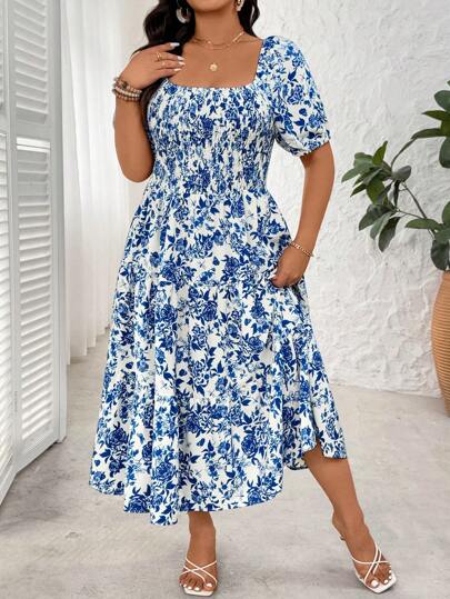Breezaya Plus Size Women's Square Neck Casual Resort Summer Dress