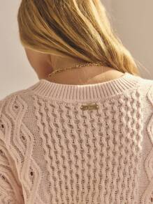 Aralina Maglione casual da donna a girocollo con maniche lunghe a giro-spalla e motivo a torsione