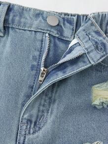 Boys' Casual Fashion Versatile Comfortable Heavily Washed Design, Patch Embroidery Distressed Details, Street & Outdoor Popular Item, School, Campus, College Summer Holiday