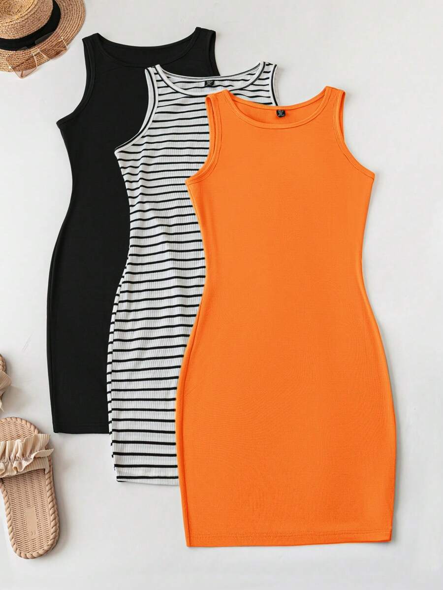 SHEIN LUNE 3pcs/Set Plus Size Casual Minimalist Dress Set For Outdoor & Home Wear Festival Old Money Summer Going Out Spring Outfits For Women Summer Boho Old Money Summer Outfits For Women St Patrick Day Outfit Easter Summer Outfits Spring Outfits For Women Beach Saint Patrick Easter Lounge Sets For Women Summer Vacation Outfits Woman Easter Rave Outfits Festival Boho Women's Clothing Country Outfits Women Country Concert Outfit,Sun Dresses For Women - Orange - View 1