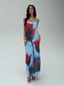 Aloruh Vestido sin mangas con estampado floral para mujer de vacaciones