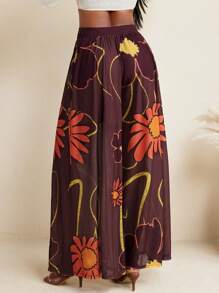 BELANGE HANDMADE Floral Print Wide Leg Pants High Waist