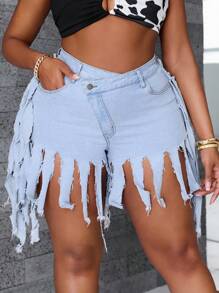 SHEIN SXY Pantaloni scurți la modă cu ciucuri de mărime Plus pentru vară