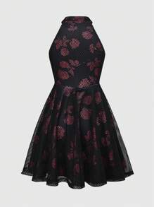 ROMWE Goth Concert Tops Women's Adjustable Buckle Design Sexy Halter Mini Dress