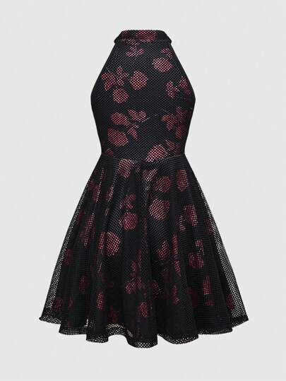 Goth Concert Tops Women's Adjustable Buckle Design Sexy Halter Mini Dress