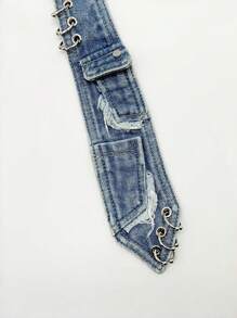 ROMWE Grunge Punk Y2K Punk Metal Ring Accessories, Multiple Eye & Pocket Design, Distressed Edge Necktie For Women, Personalized Cool Unique Decorative Ornaments