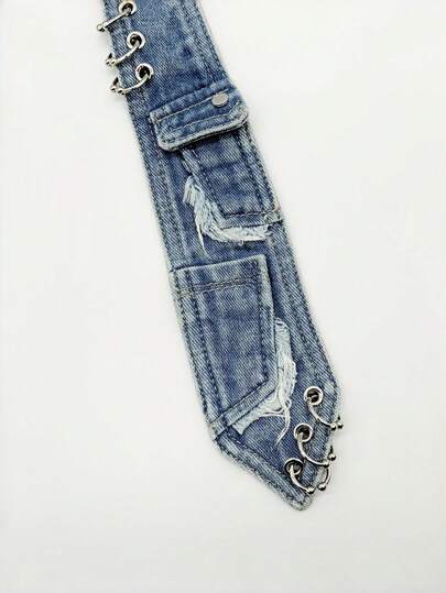 Grunge Punk Accessoires d'anneau en métal punk Y2K, design à œil multiple et poche, cravate à bord délavé pour femmes, ornements décoratifs uniques et personnalisés