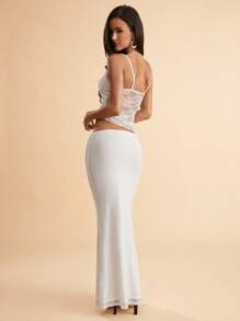 SHEIN BAE Summer Beach Vacation Solid Black Lace Sexy See-Through Suspender Maxi Dress, Suitable For Daily Dating, Night Out, Nightclubs, Parties, Get-Togethers, Cocktail Parties, Pool Parties, Back-To-School Season Clothing, School Season Dresses, Holiday Dresses Women's Dresses Dresses For Wedding Event - White - View 2