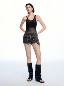 LYSMO Women's Solid Color Sheer Casual Camisole Knit Top