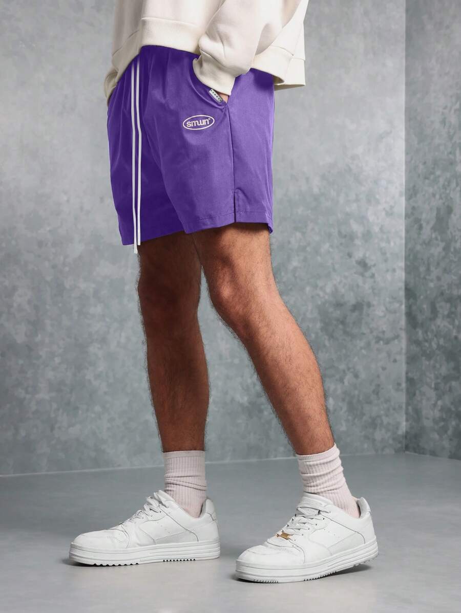SUMWON Smwin 超舒适运动训练短裤，带松紧抽绳腰带，轻便健身跑步篮球夏季运动休闲服 - 紫丁香色 - 查看 1
