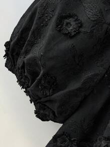 Ontre Tween 女童杏色纯色仿针织纹理刺绣泡泡袖 A 字裙，休闲度假返校时尚