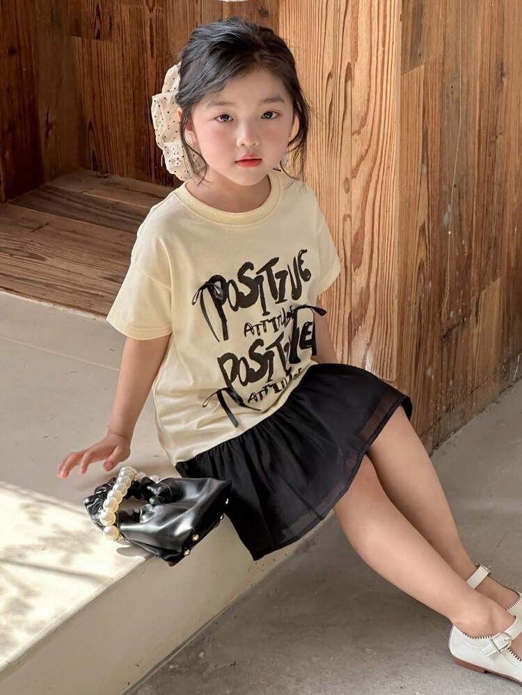 Young Girls Round Neck Letter Print Patchwork Short Sleeve Casual Dress,Girls Summer Outfits