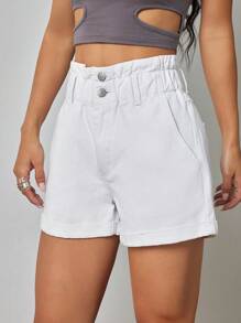 SHEIN Tall Quần short denim dạo phố rộng rãi, đa năng cho nữ có túi - trắng - Xem 5