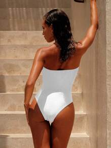 Swim Chiccia Traje de baño de una pieza con cuello en V y volantes de unicolor, conjunto de playa de verano para mujer