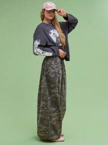 COUREZ Pantalones holgados tipo globo de camuflaje unisex para hombres y mujeres, estilo vintage Y2K 100% algodón