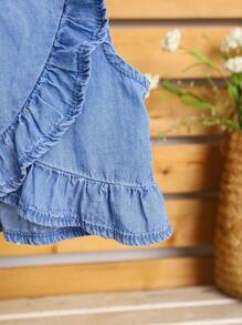SHEIN 2pcs Baby Girl Denim Ruffle Hem Top & Skirt Set - Light Wash - View 5
