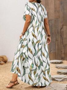 EMERY ROSE 大码女式蓝色花卉印花方领长裙