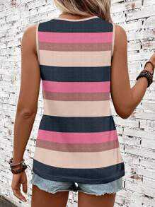 SHEIN LUNE Camiseta y top sin mangas estampado de rayas, tipo holgado, adecuado para verano, talla grande - Multicolor - Ver 2