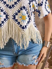 SHEIN LUNE Plus Size Round Neck Short Sleeve T-Shirt, Fashionable For Summer - Navy Blue - View 7