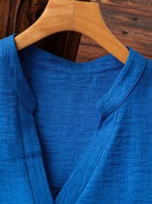 Linhara Plus Size Solid Color Notched Neck Casual Short Sleeve Dress, Summer - Blue - View 6